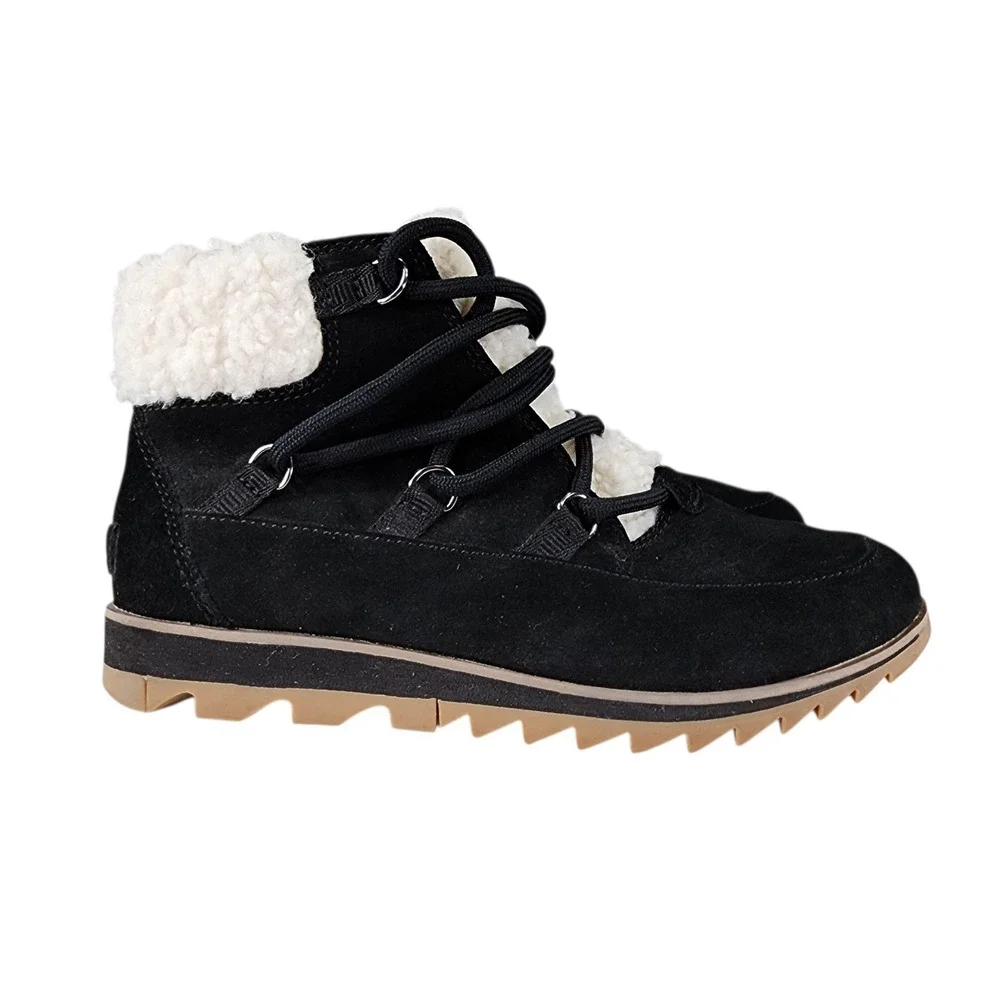 Sorel Snow Boot sz 7 Women Harlow Lace Cozy Brown Leather Sherpa Gorpcore Hiking
